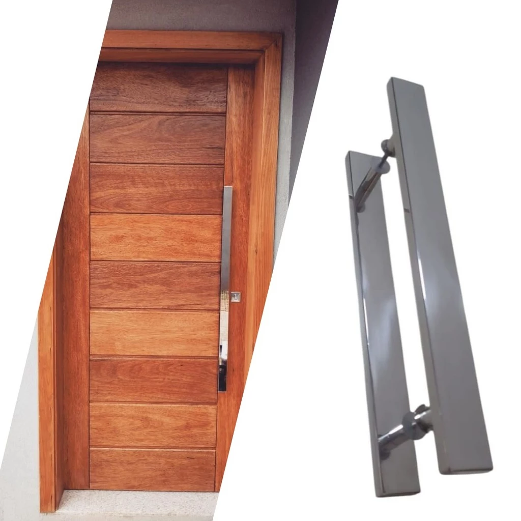 Puxador Inox Para Porta Pivotante Madeira Vidro 60 Cm Cor Polido Alto Brilho